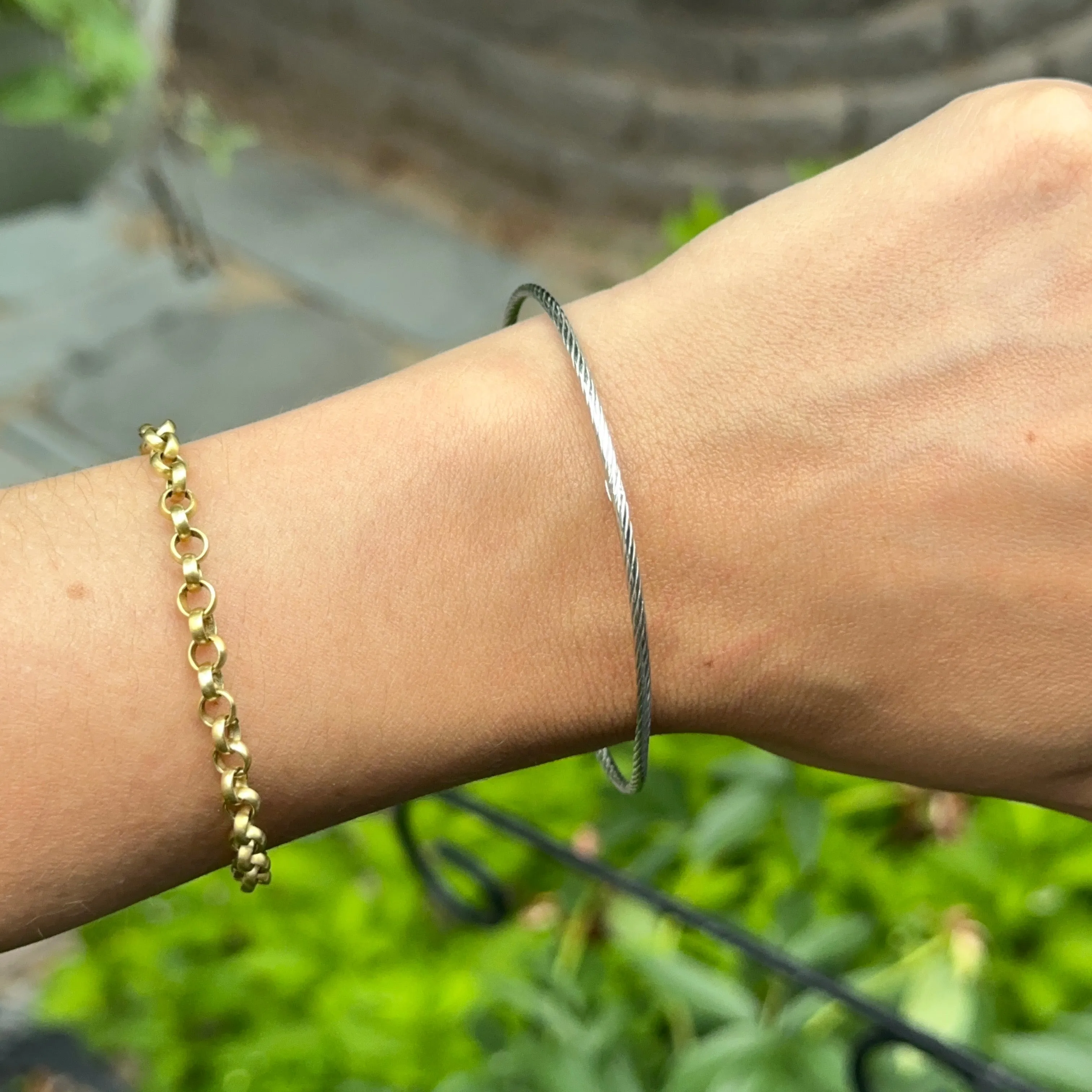 14KT White Gold Twisted Thin Slip-On Bangle Bracelet