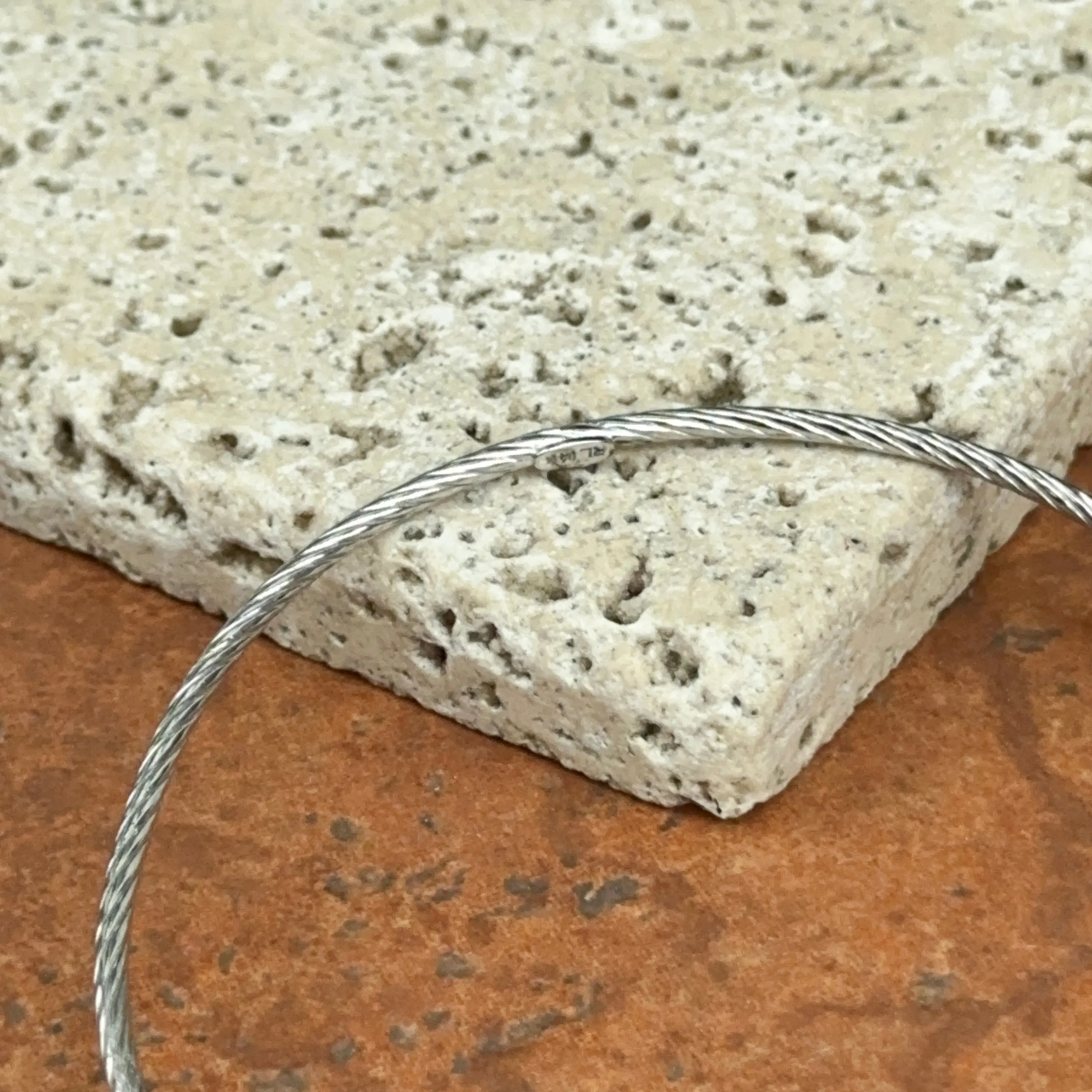 14KT White Gold Twisted Thin Slip-On Bangle Bracelet