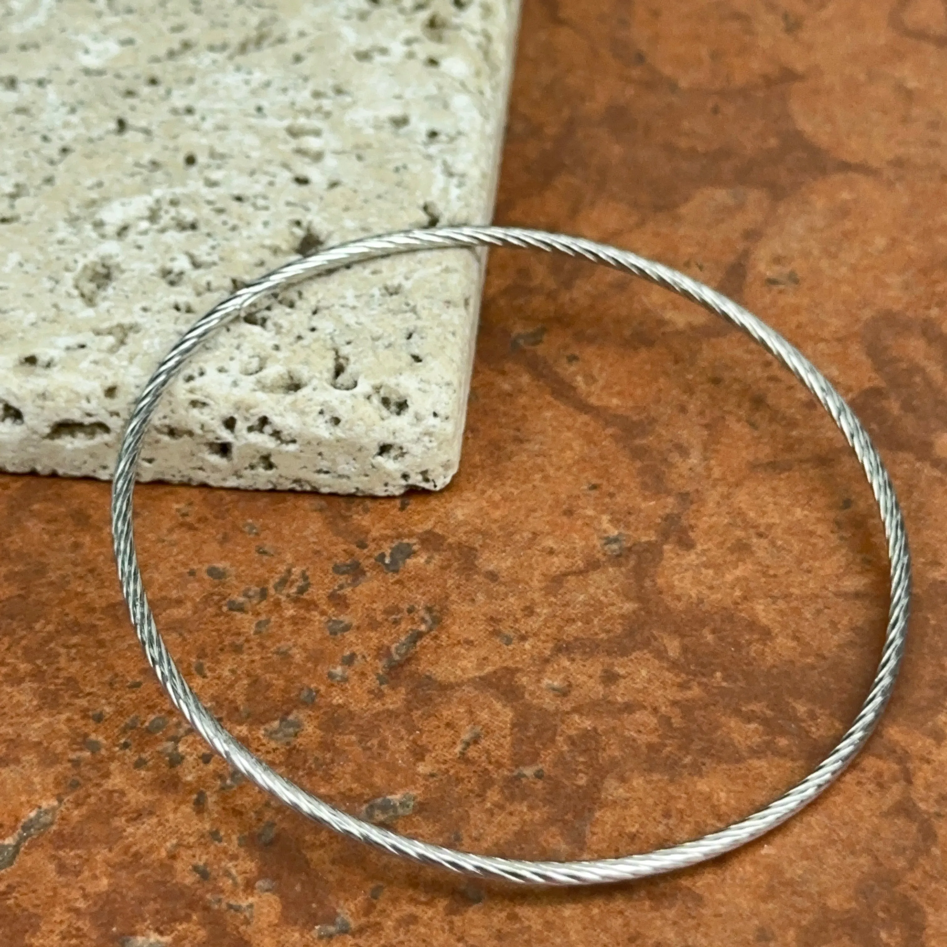 14KT White Gold Twisted Thin Slip-On Bangle Bracelet