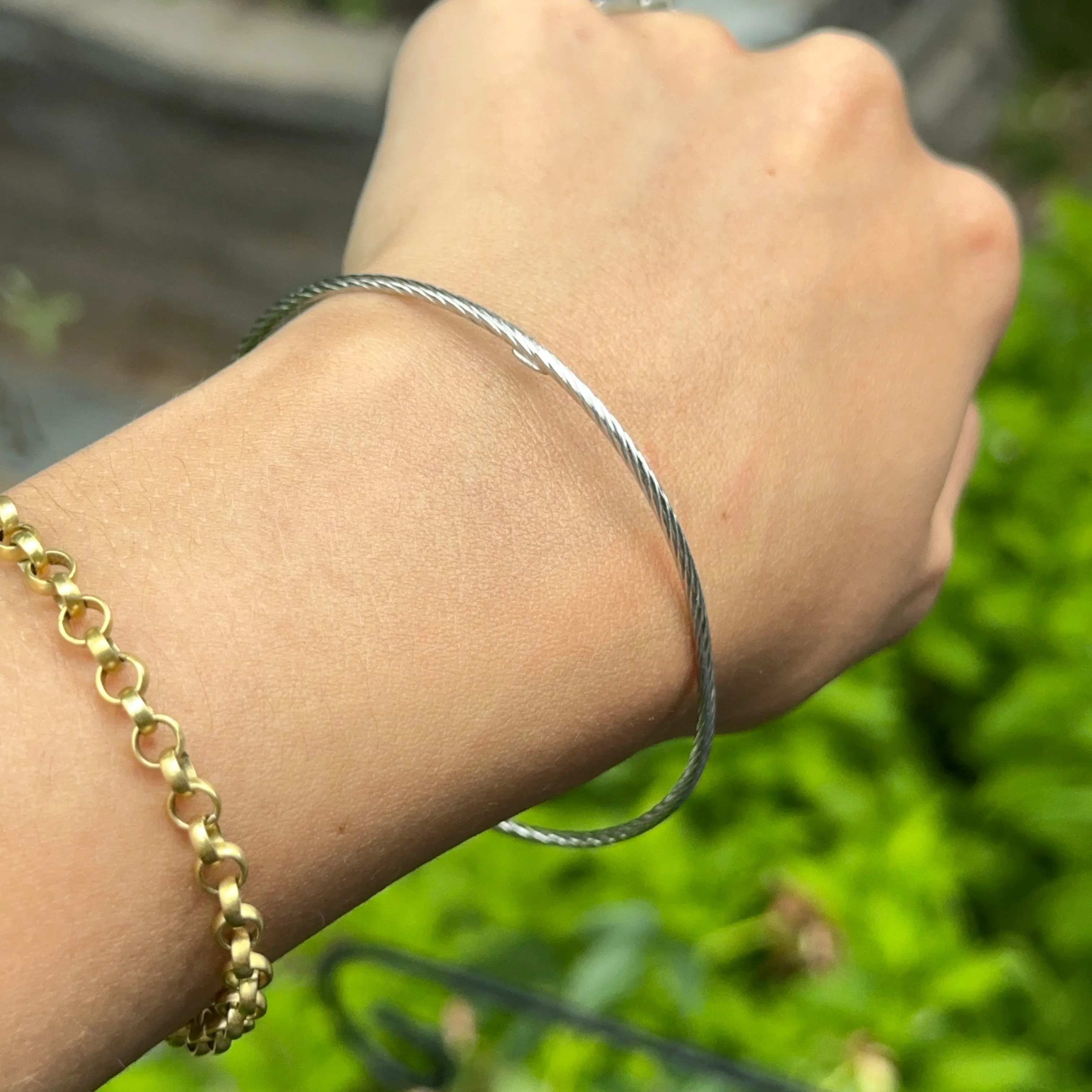 14KT White Gold Twisted Thin Slip-On Bangle Bracelet