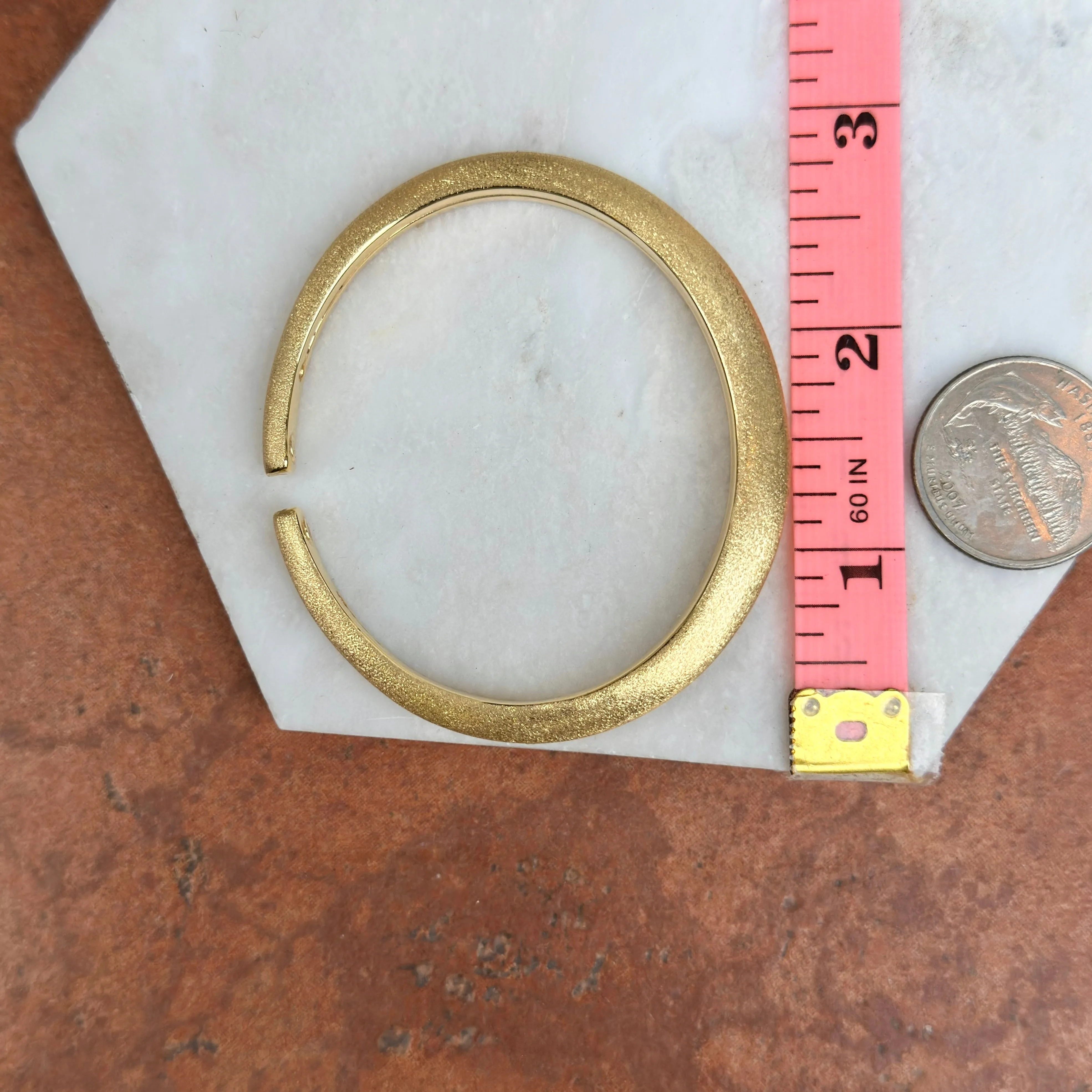 14KT Yellow Gold Knife-Edge Matte   Polished Finish Bangle Bracelet