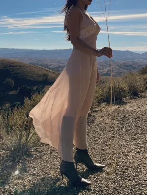1930s Blush Pink Chiffon Tie Strap Slip Dress