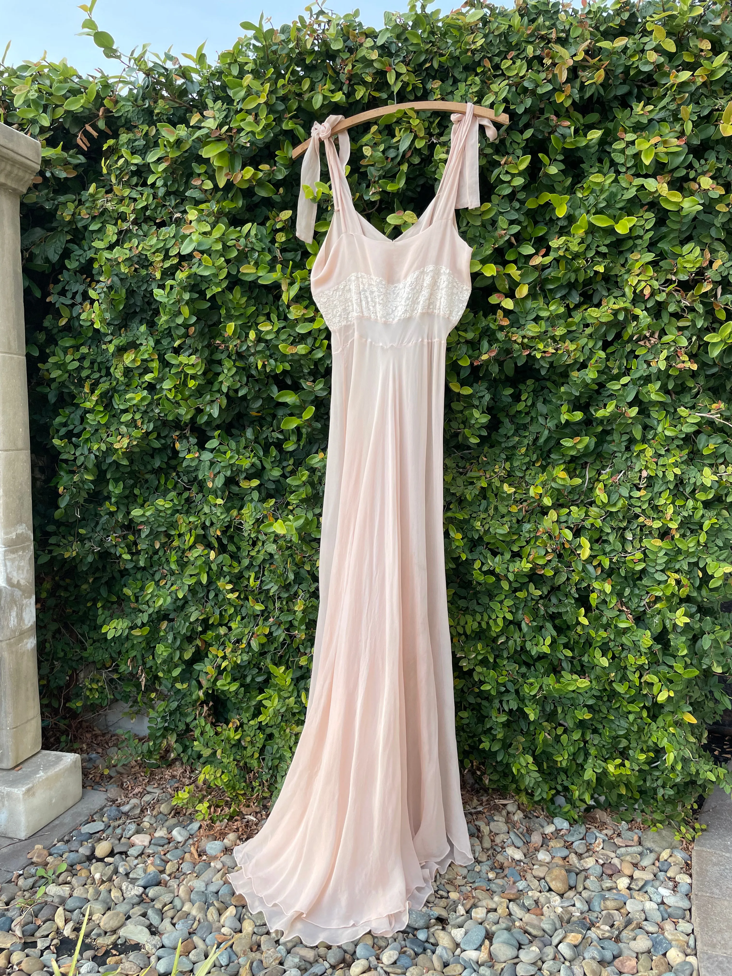 1930s Blush Pink Chiffon Tie Strap Slip Dress