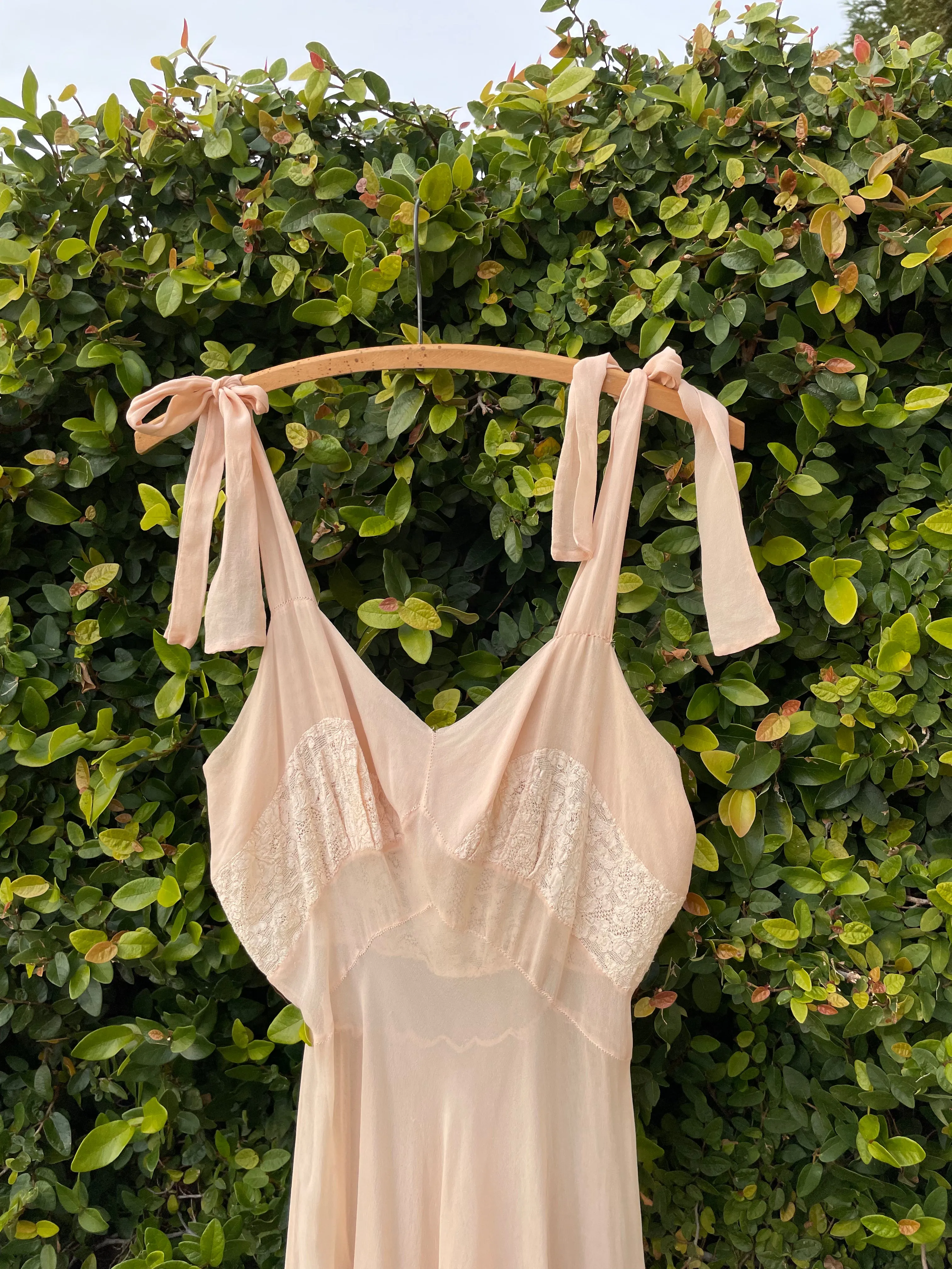 1930s Blush Pink Chiffon Tie Strap Slip Dress