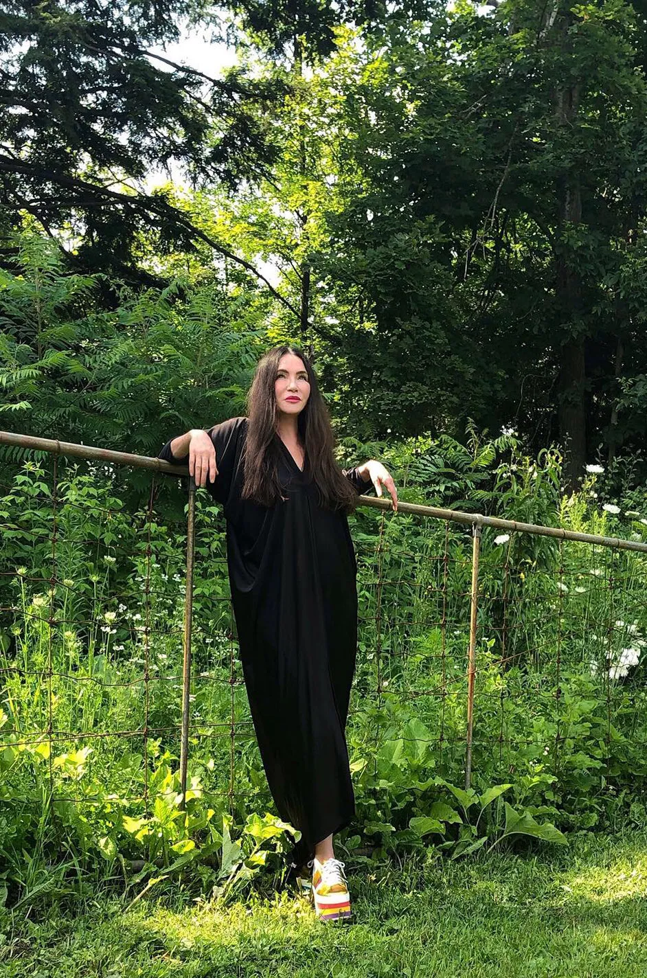 1970s Halston Easy to Wear Black Jersey Slip On Caftan Dress