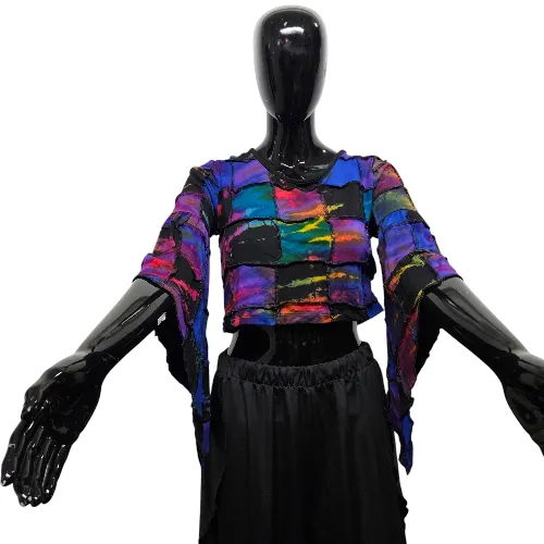 3/4 Sleeve Patchwork Crop Top