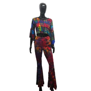 3/4 Sleeve Patchwork Crop Top