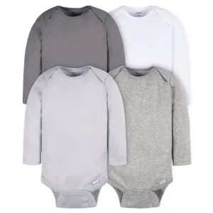 4-Pack Baby Neutral Grey Long Sleeve Onesies® Bodysuits