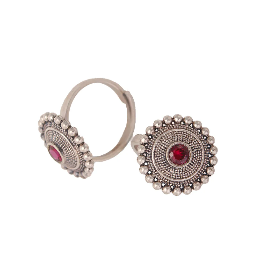 Abha silver toe ring (Rubellite) by MOHA