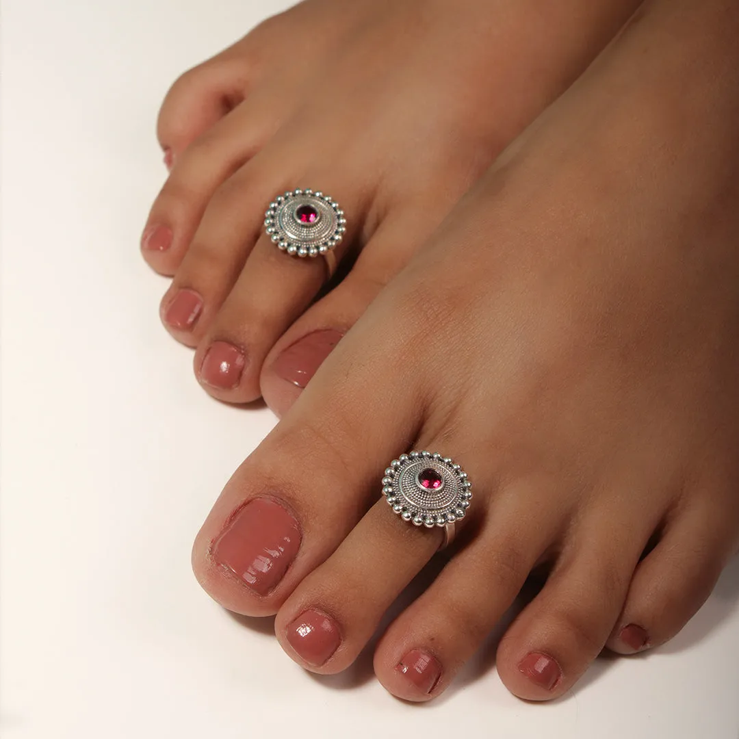 Abha silver toe ring (Rubellite) by MOHA