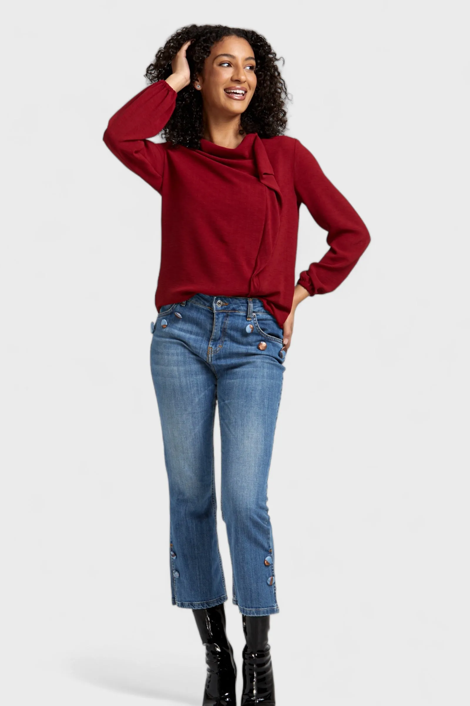 Adelina Red Ruffled Blouse