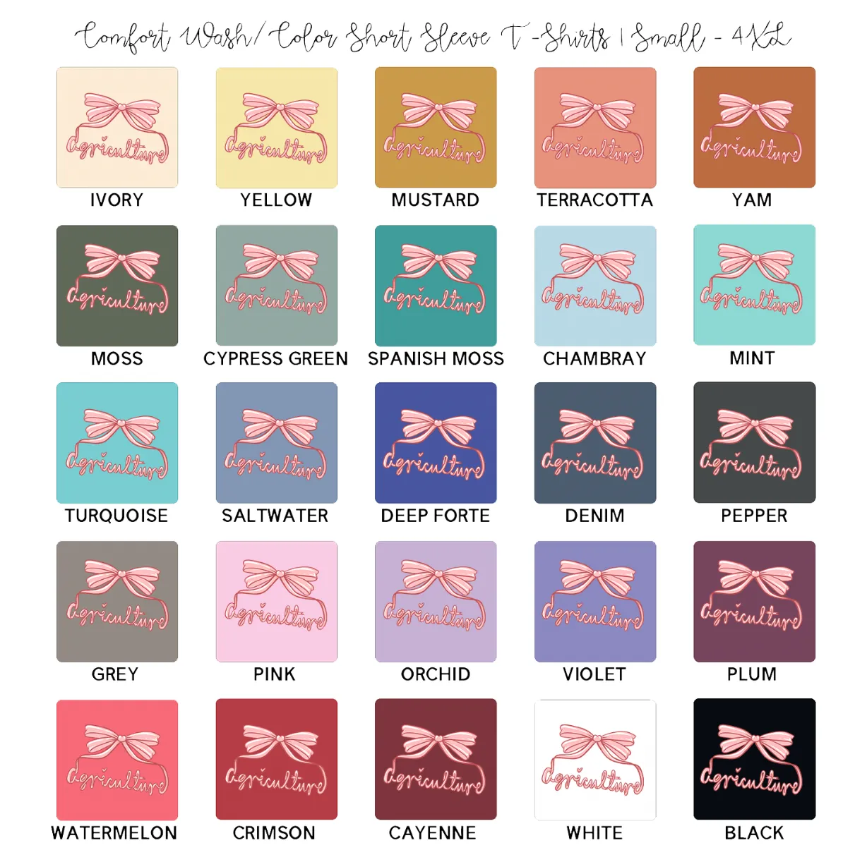 Agriculture Bow Script Pink ComfortWash/ComfortColor T-Shirt (S-4XL) - Multiple Colors!