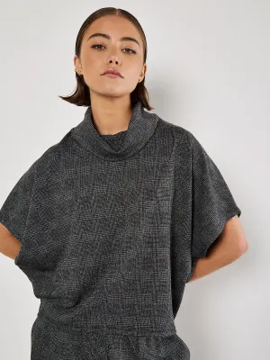 Apricot  Women's Check Print Batwing Top - Grey