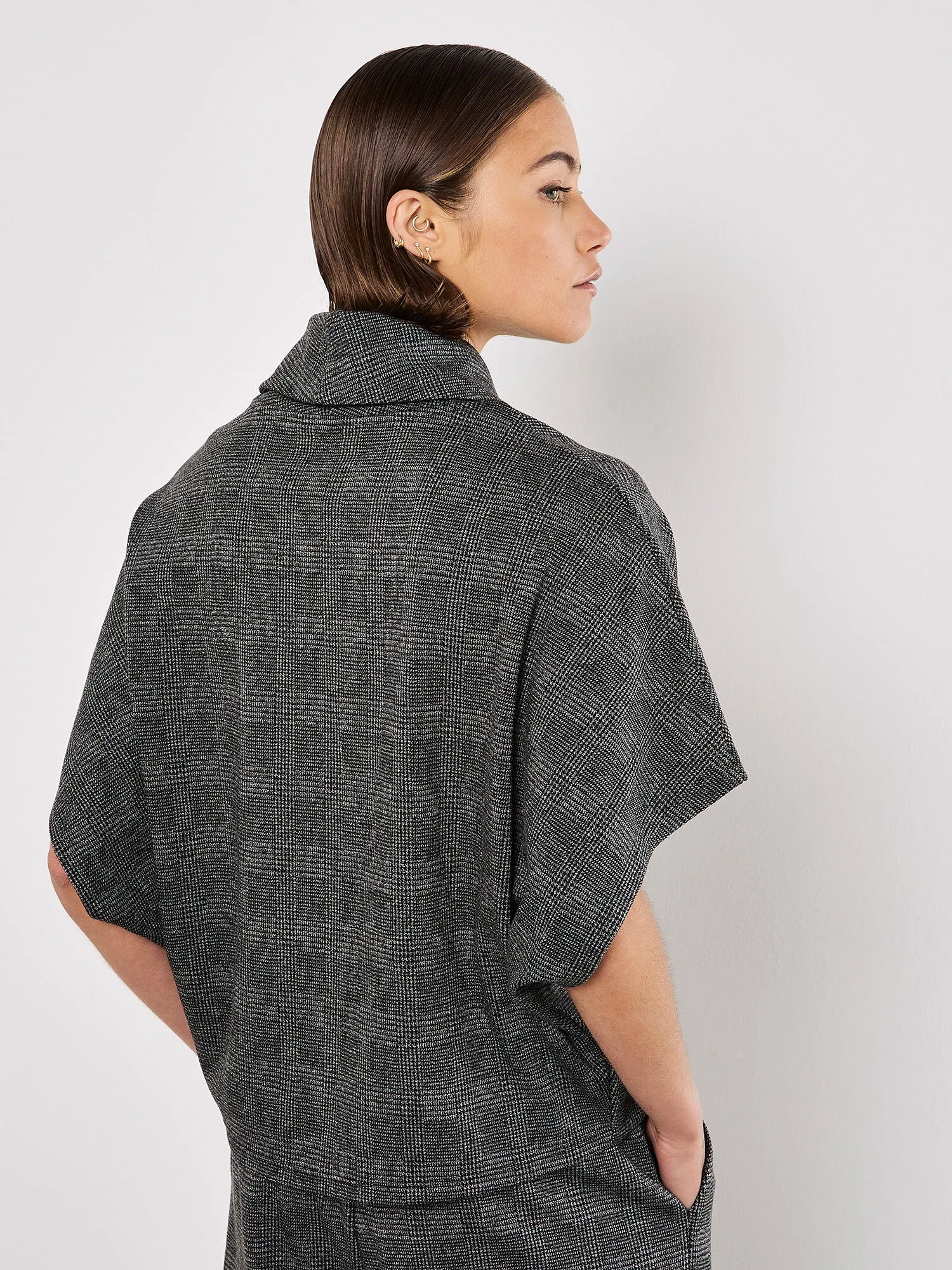Apricot  Women's Check Print Batwing Top - Grey