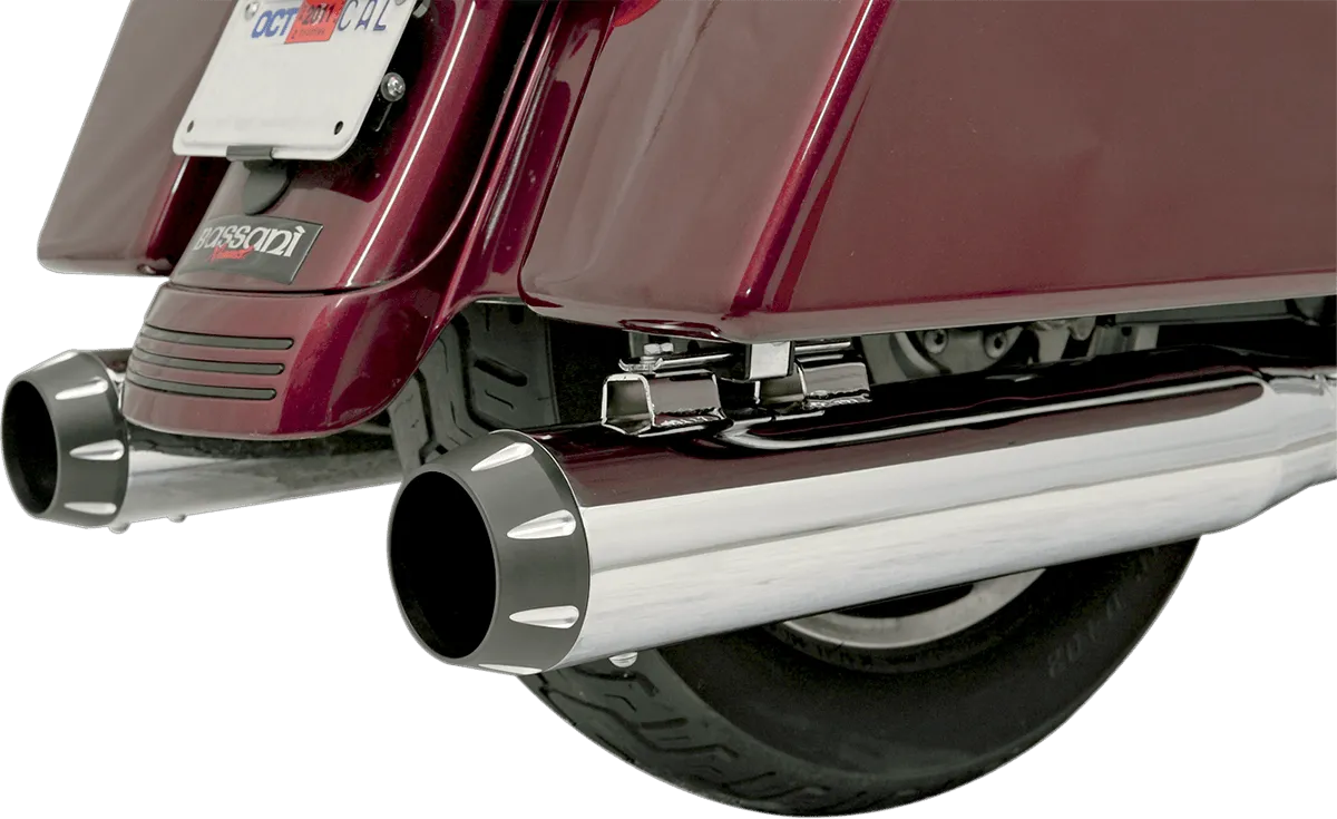 Bassani Manufacturing 1D87R 4in. Quick Change Slip-Ons - Chrome with Black Fluted End Caps