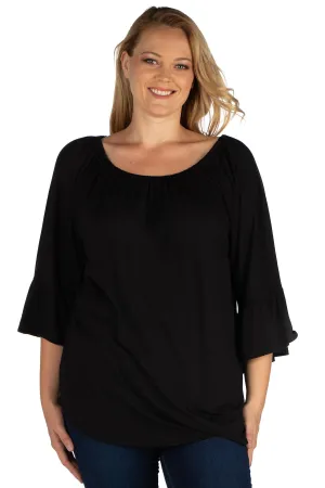 Bell Sleeve Loose Fit Plus Size Tunic Top