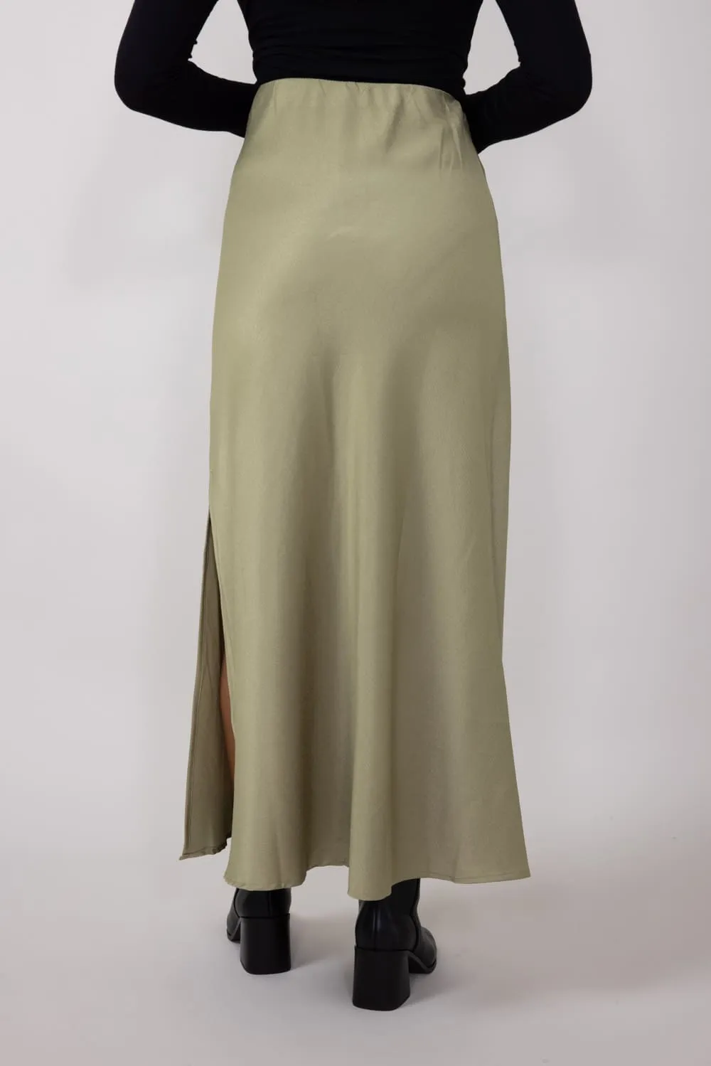 Bias Maxi Skirt for Women in Olive | FS3106-OLIVE