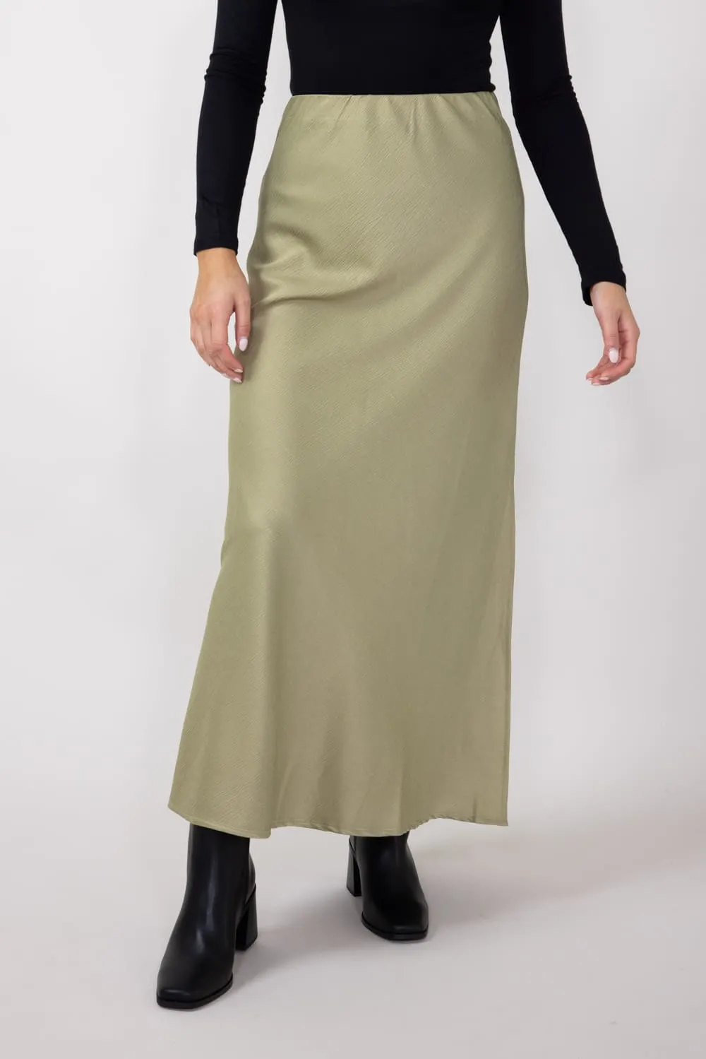 Bias Maxi Skirt for Women in Olive | FS3106-OLIVE