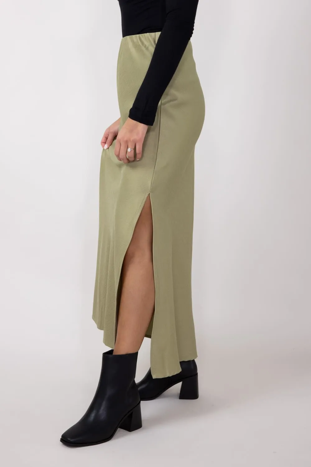 Bias Maxi Skirt for Women in Olive | FS3106-OLIVE