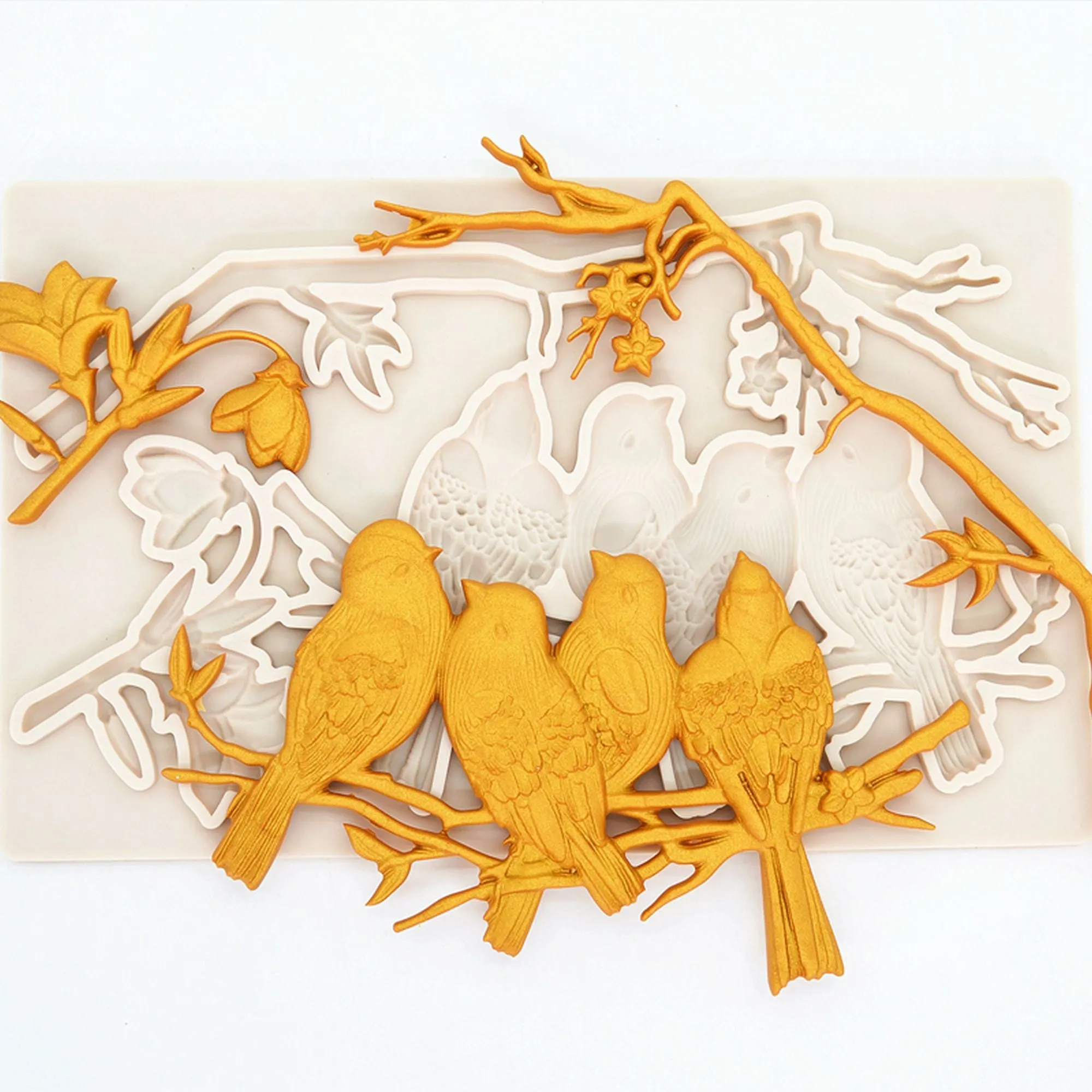 Birds on  Branch Mold  Flexible Silicone Mould for Crafts, Jewelry, Resin, Scrapbooking, Polymer Clay.