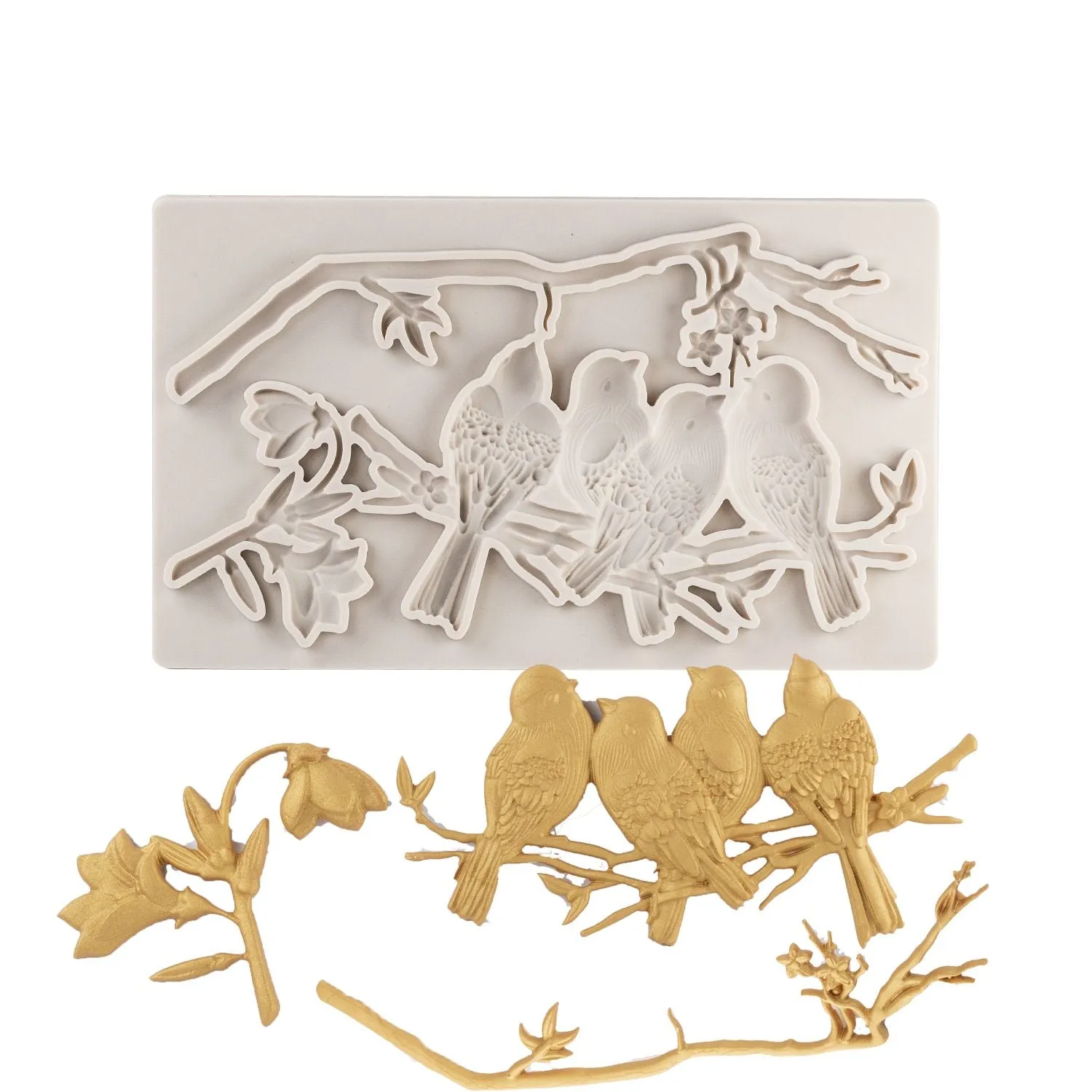 Birds on  Branch Mold  Flexible Silicone Mould for Crafts, Jewelry, Resin, Scrapbooking, Polymer Clay.