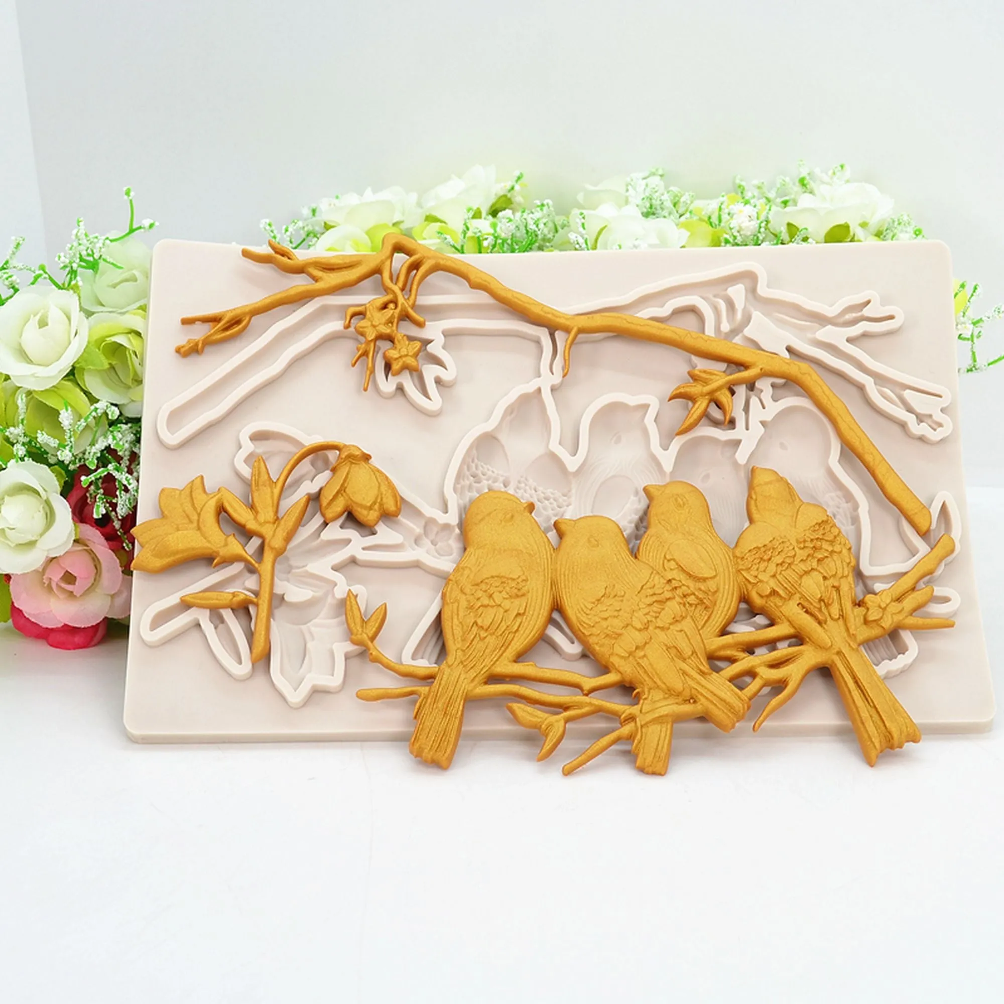 Birds on  Branch Mold  Flexible Silicone Mould for Crafts, Jewelry, Resin, Scrapbooking, Polymer Clay.