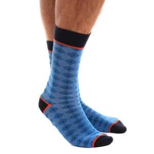 Blue Black Dots Mens Colorful Crew Socks - Premium Cotton Fun socks with Soft Elastic