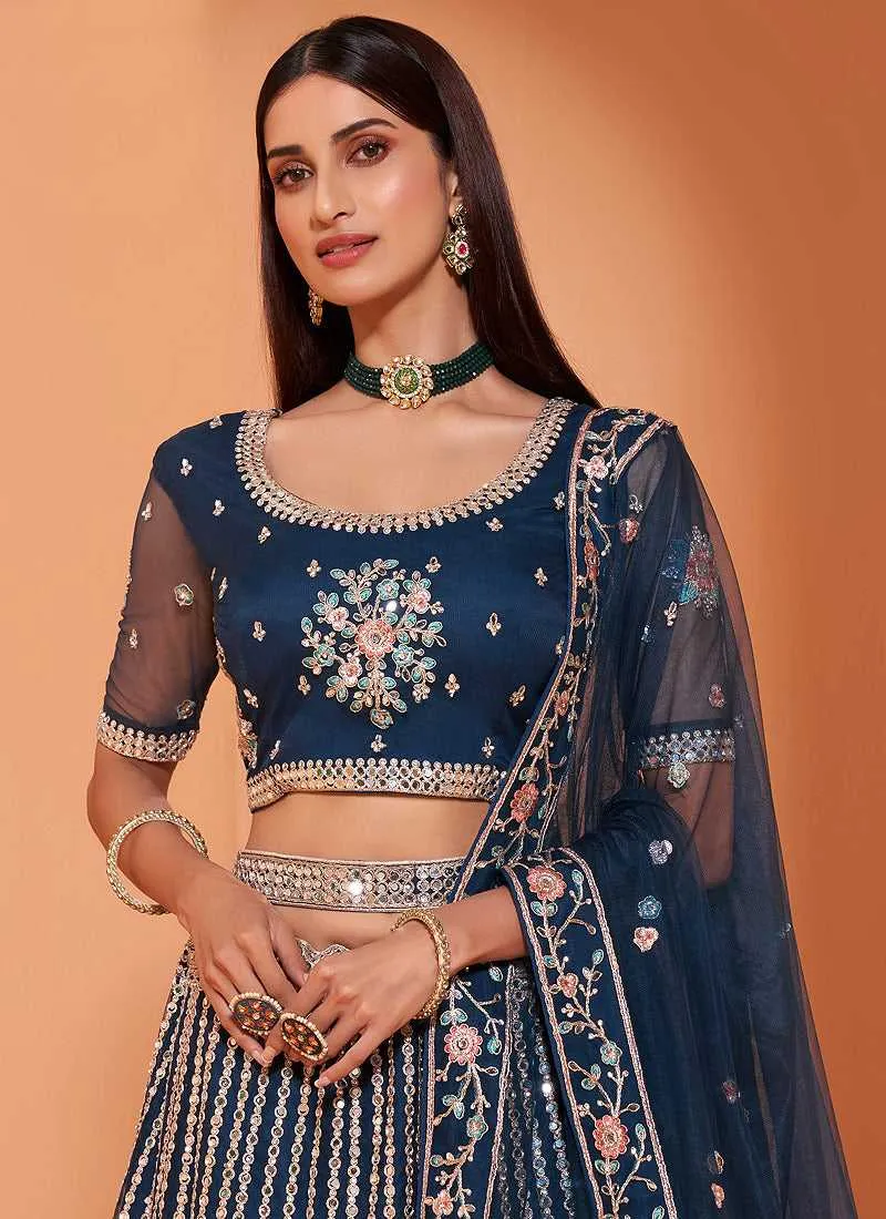 Blue Heavy Floral Embroidered Stylish Lehenga Choli