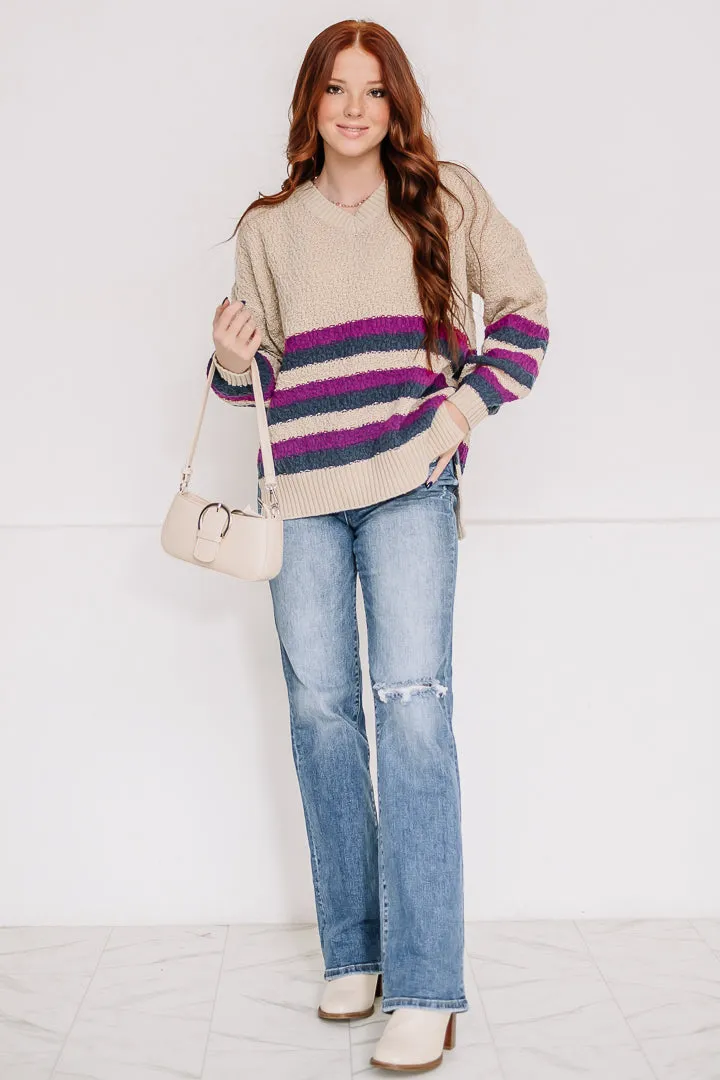 Border Line Striped Oversized Sweater