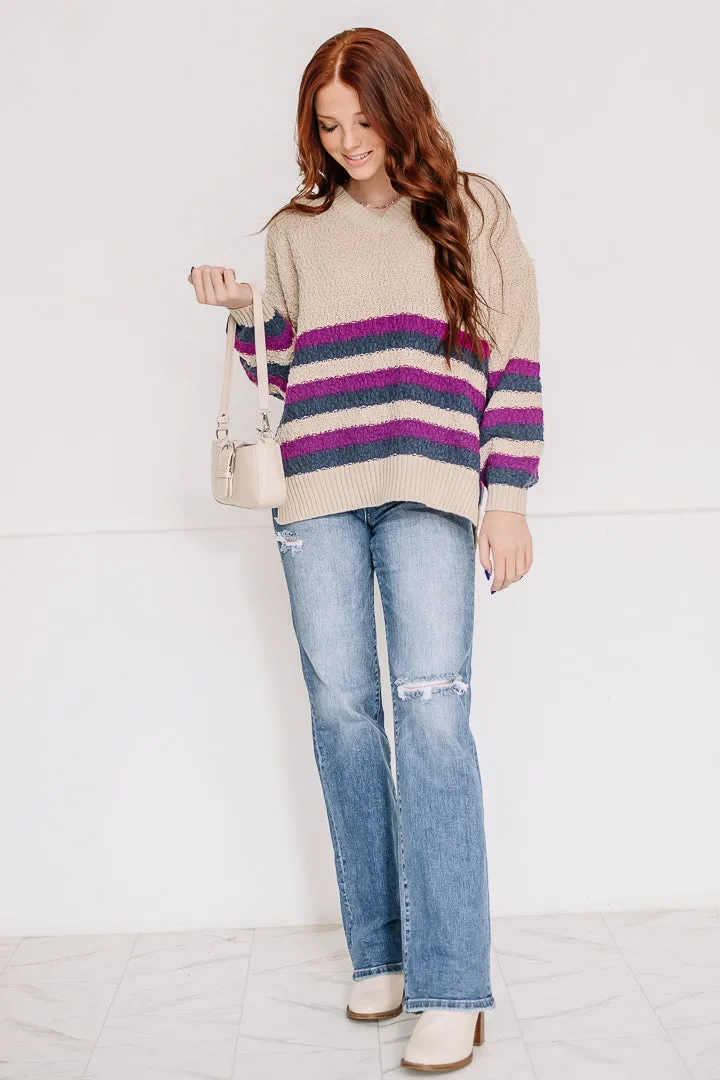 Border Line Striped Oversized Sweater