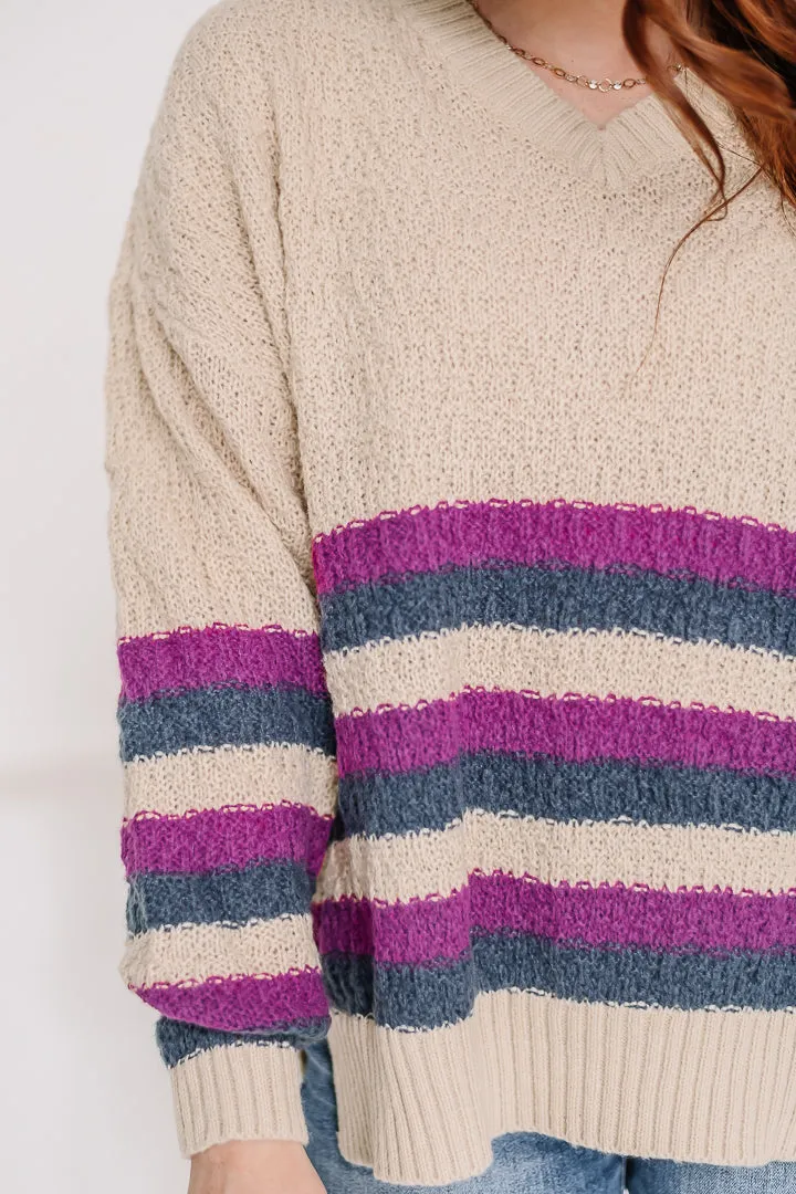 Border Line Striped Oversized Sweater