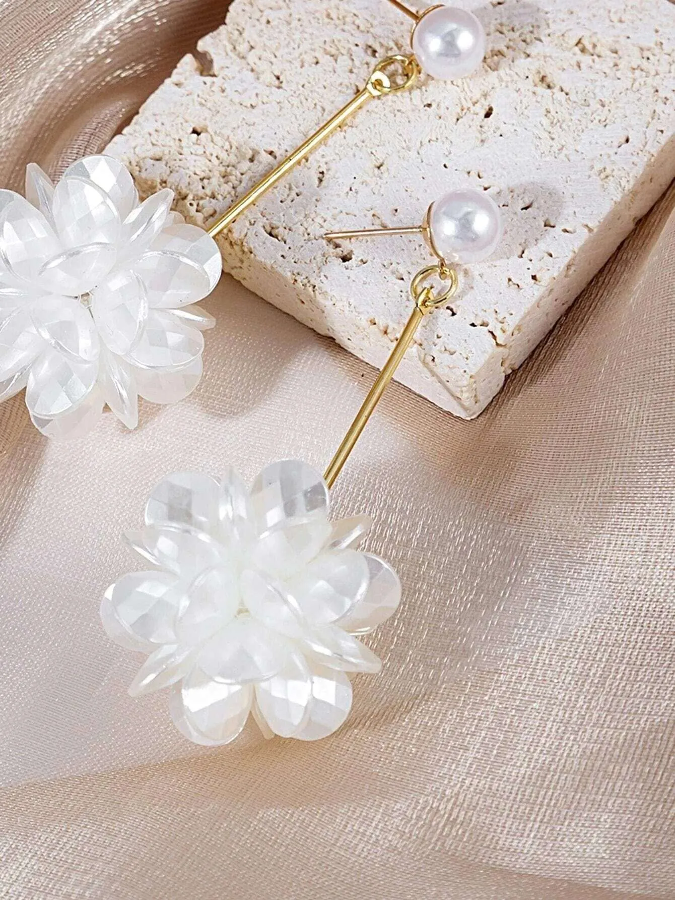 Bridal Abalone Pearl Flower Hoop Earrings, Wedding Bridesmaid Latch Omega Back Hooped Earrings, Bride Fashion Hooped Floral Studs