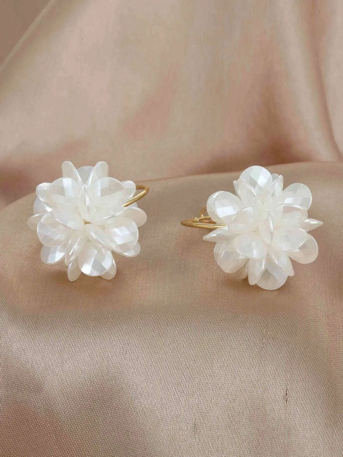 Bridal Abalone Pearl Flower Hoop Earrings, Wedding Bridesmaid Latch Omega Back Hooped Earrings, Bride Fashion Hooped Floral Studs