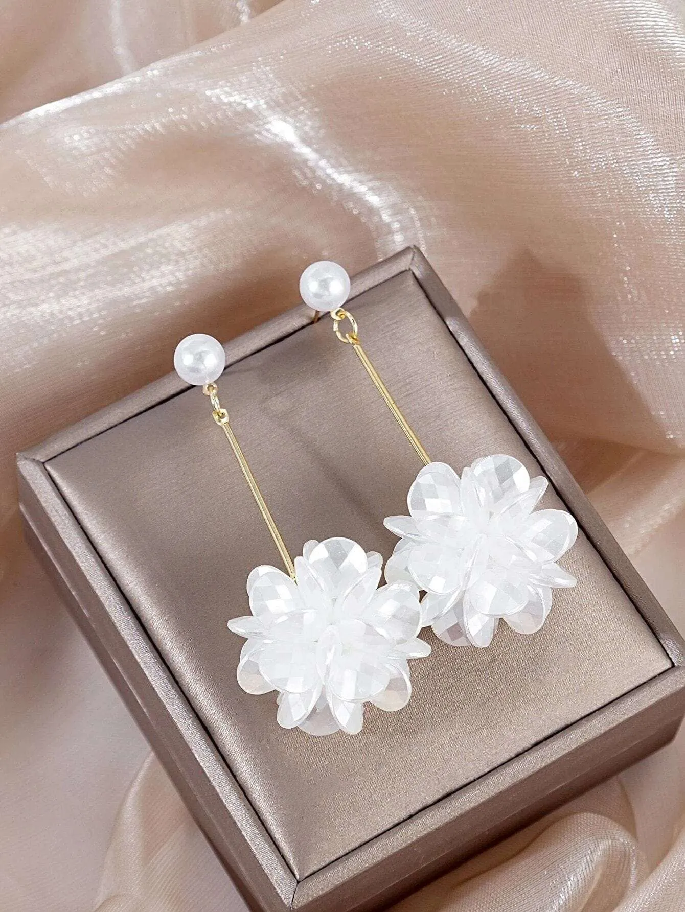 Bridal Abalone Pearl Flower Hoop Earrings, Wedding Bridesmaid Latch Omega Back Hooped Earrings, Bride Fashion Hooped Floral Studs