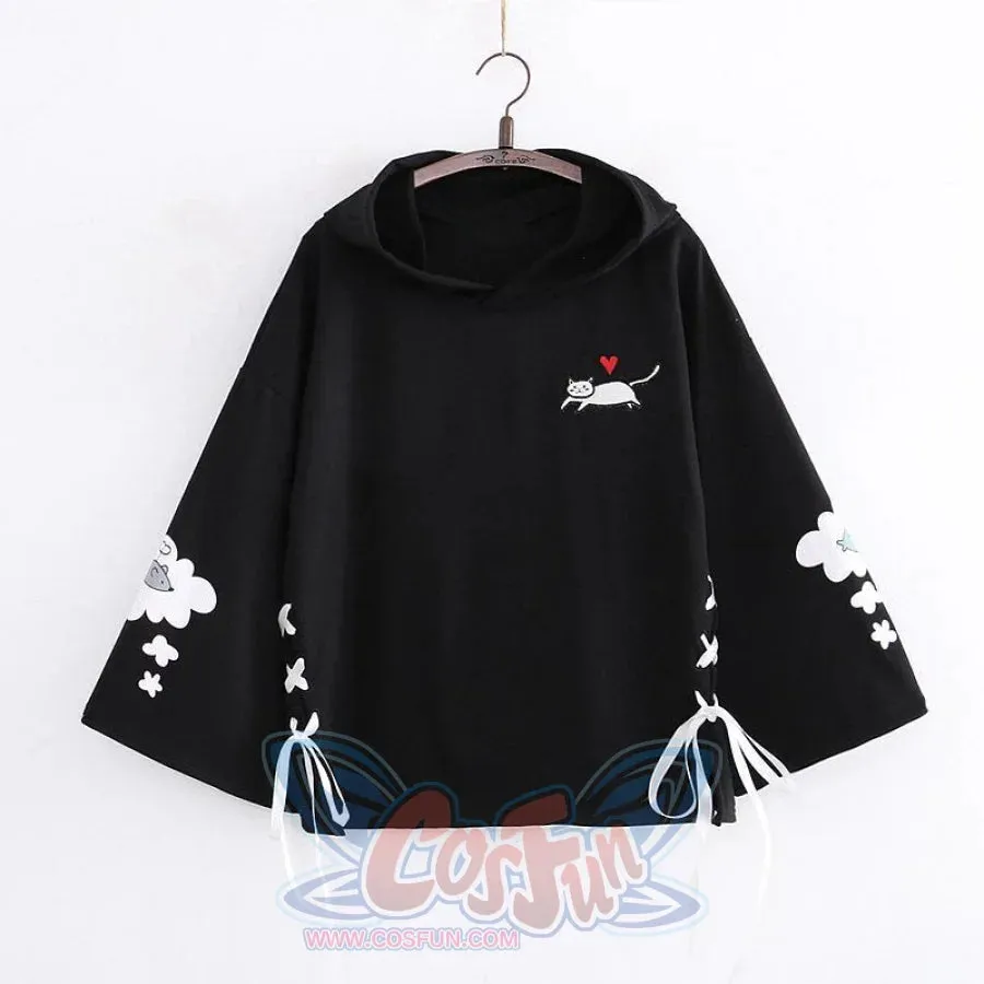 Cat Dream Laced-Up Loose Hoodie J40209