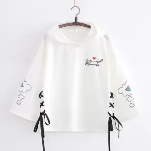 Cat Dream Laced-Up Loose Hoodie J40209