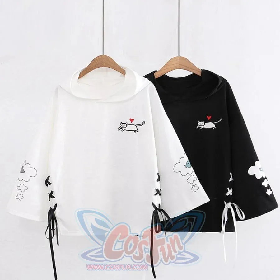 Cat Dream Laced-Up Loose Hoodie J40209
