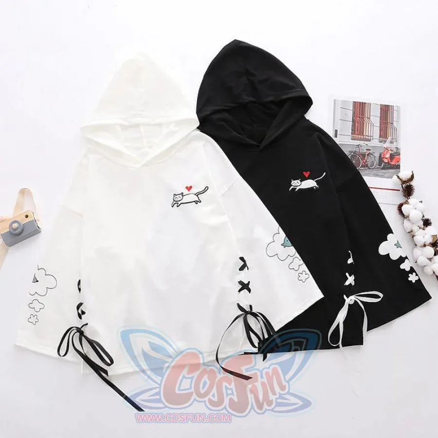 Cat Dream Laced-Up Loose Hoodie J40209