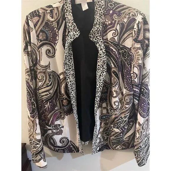 Chico's Women's Paisley Open Front Blazer Jacket Size 1 Multicolor