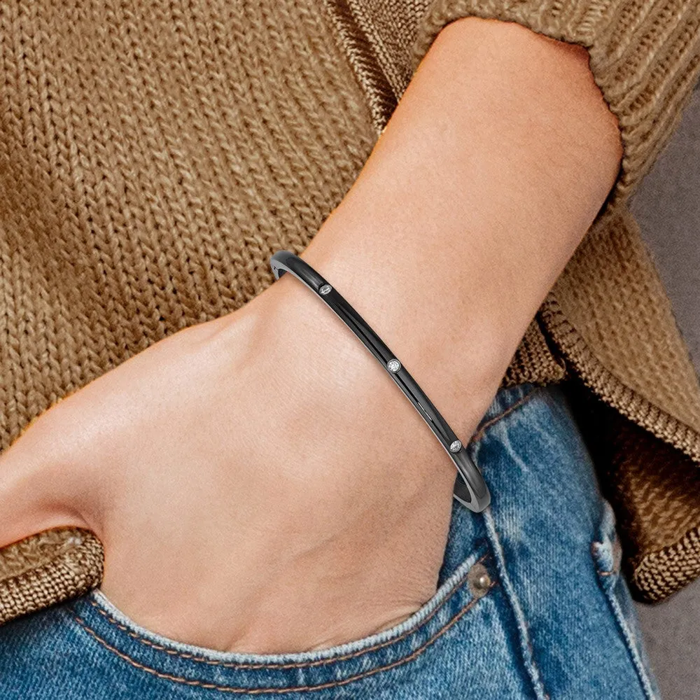 Chisel Stainless Steel Polished Black IP-plated with CZ Bangle