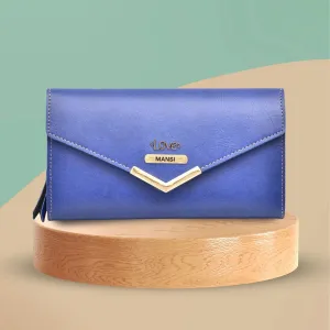 Classy Leather Customised Stylish Lady Wallet (Blue)
