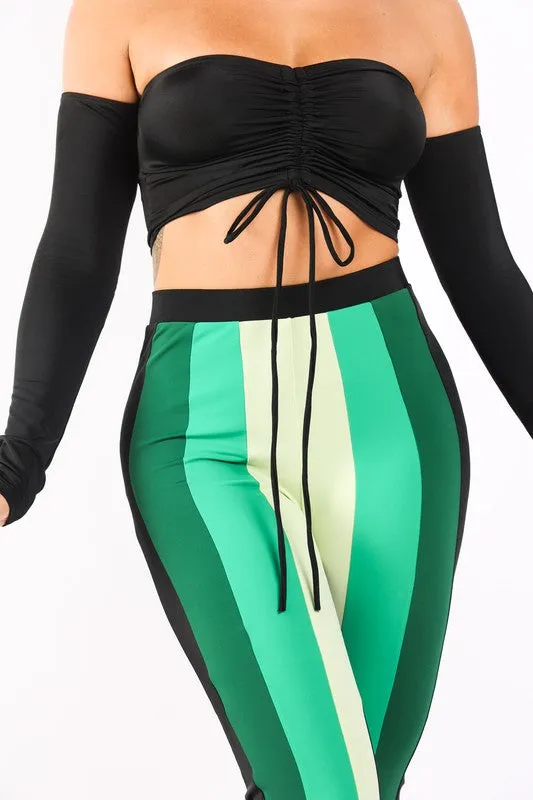 Color blocked leggings and off shoulder top