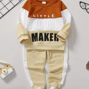 Colorblock Letter Sweatshirt & Pant Set for Baby Boys