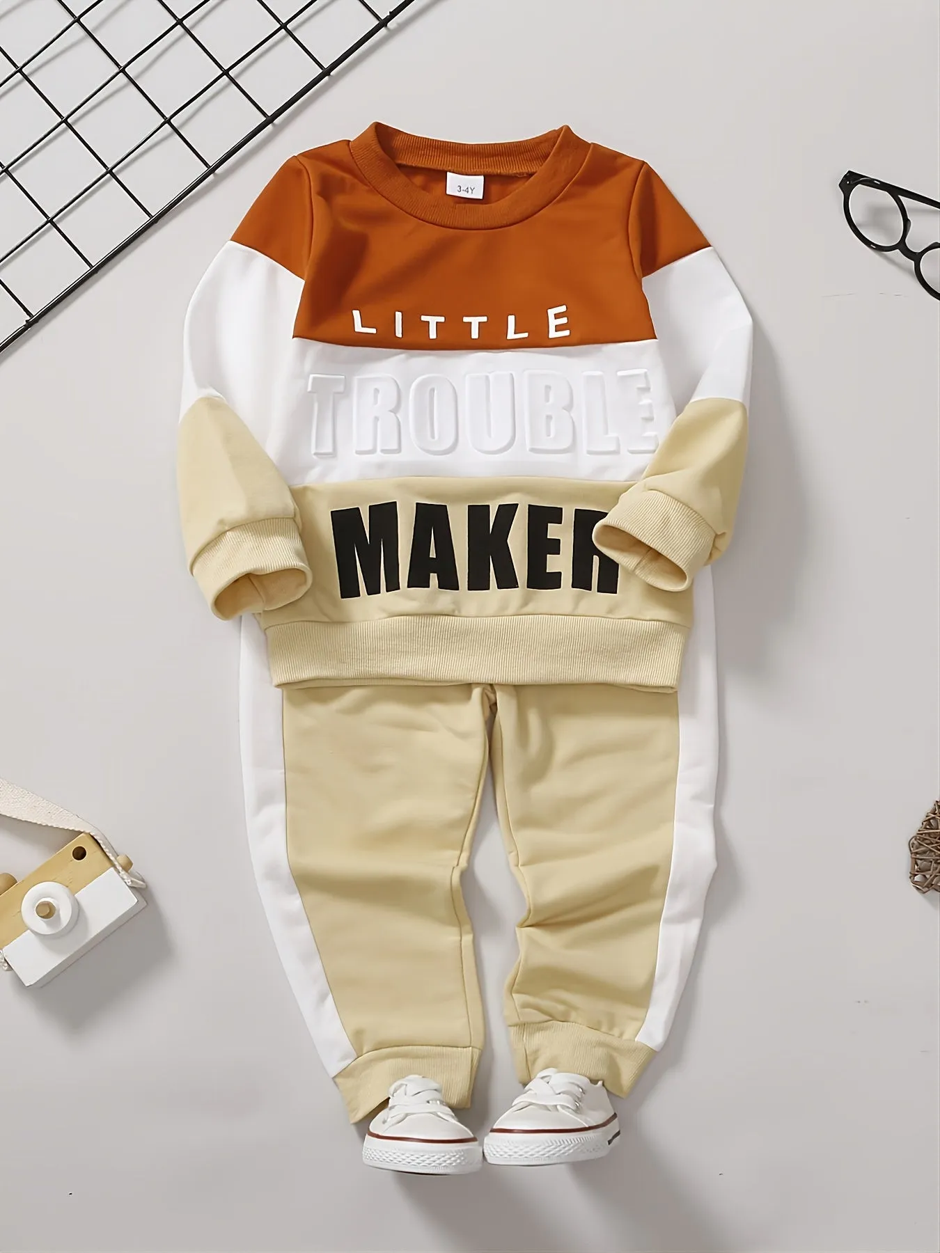 Colorblock Letter Sweatshirt & Pant Set for Baby Boys
