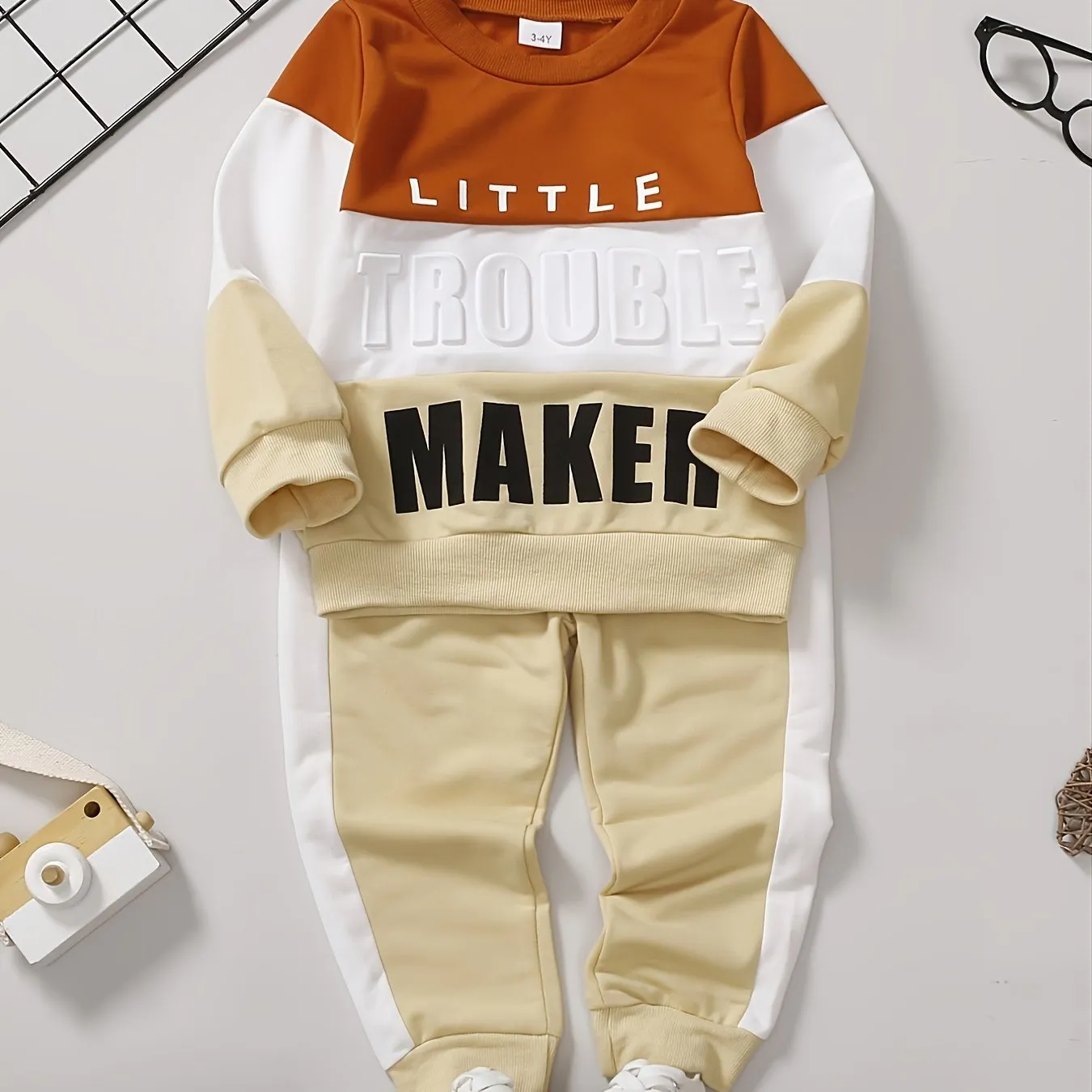 Colorblock Letter Sweatshirt & Pant Set for Baby Boys