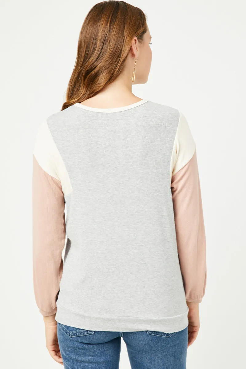 Contrast Paneled Ribbed Knit Relaxed Tee