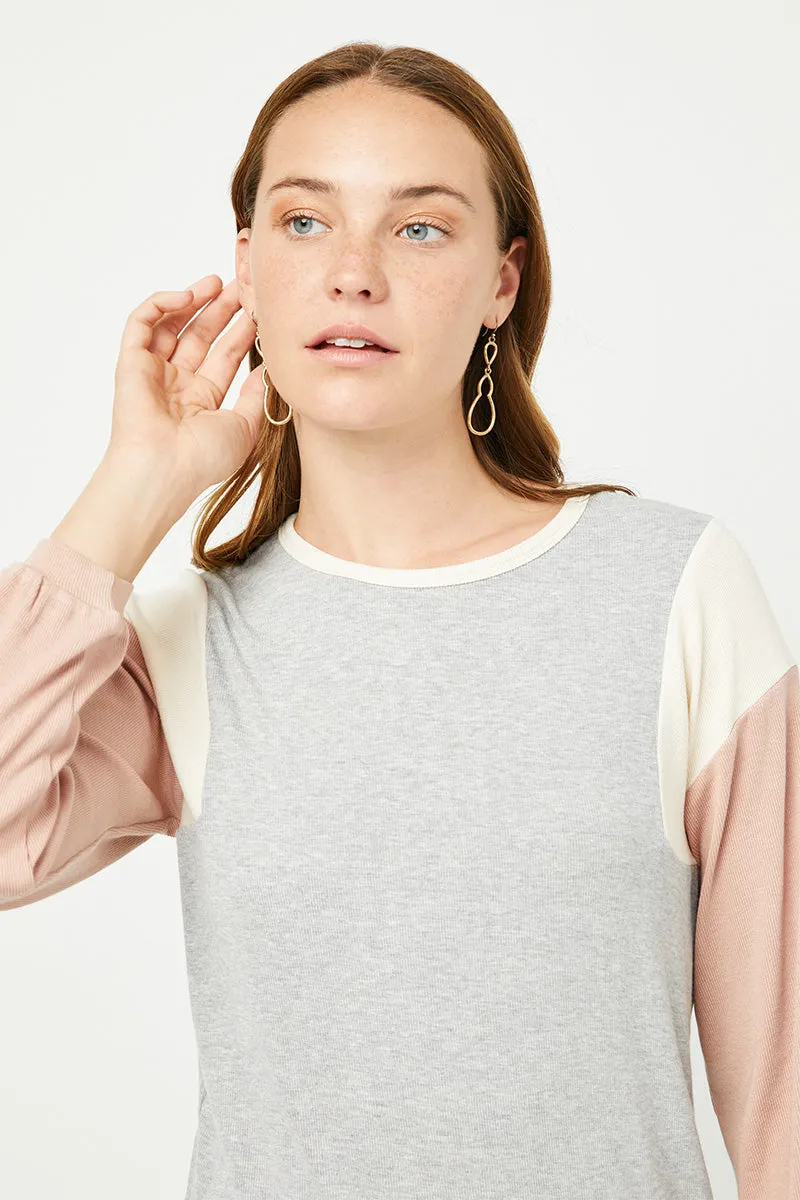 Contrast Paneled Ribbed Knit Relaxed Tee