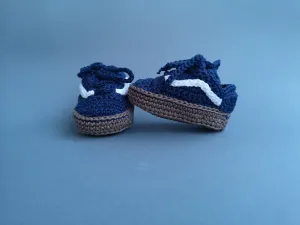 Crochet baby sneakers, Ozana booties, navy blue/brown colors