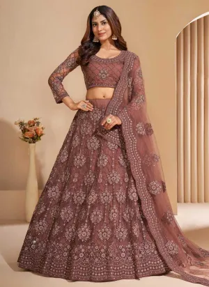 Dark Brown Floral Embroidered Stylish Lehenga Choli