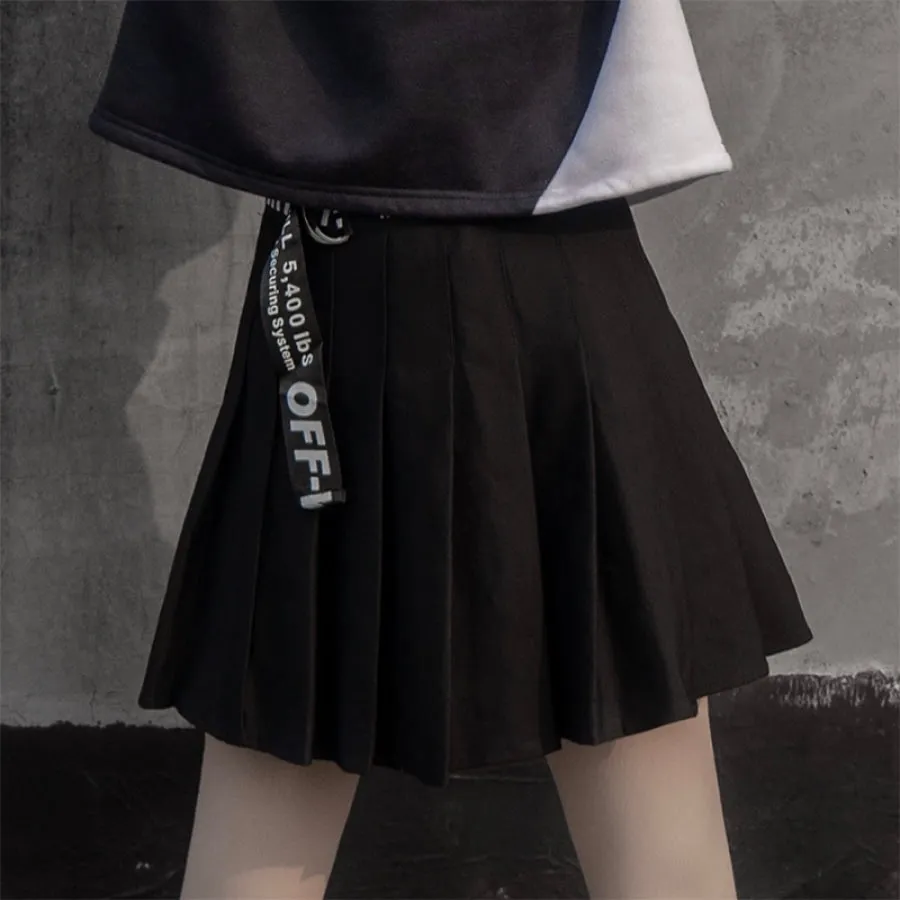 Devil Angel Love Heart Print Color-Block Hoodie Pleated Skirt J40336